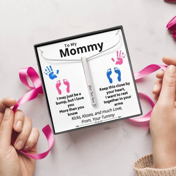 Family  Keep This Close By Heart Tummy For Mommy Vertical Stick Necklace